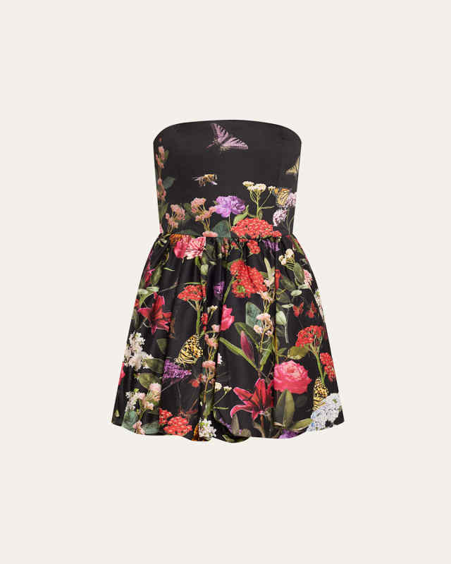Asha Strapless Structured Bubble-Hem Mini Dress
